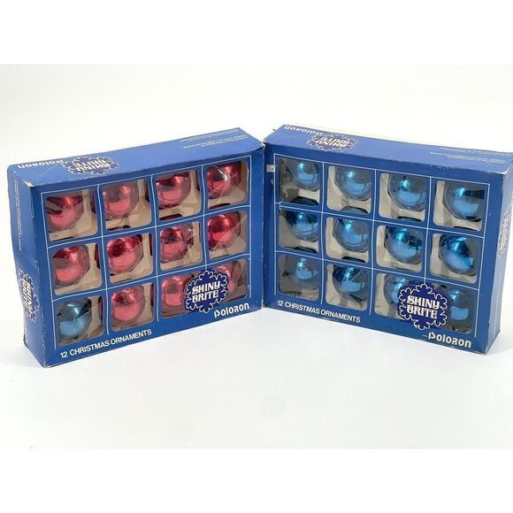 Vintage Shiny Brite Christmas 24 Ornaments 2.25” 13 Blue 11 Red Original Boxes - Picture 1 of 8